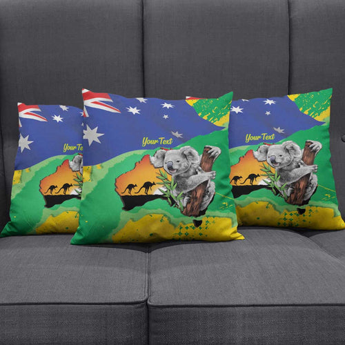 Koala Australia Personalised Pillow Cover Aussie Map National Color Grunge Pattern