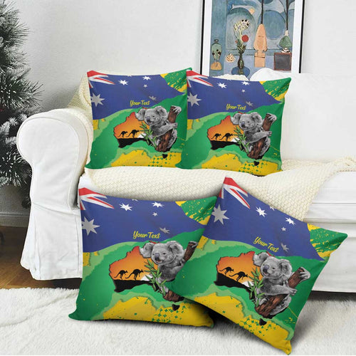 Koala Australia Personalised Pillow Cover Aussie Map National Color Grunge Pattern