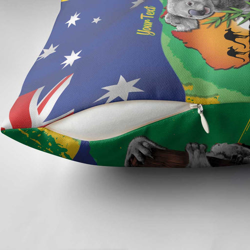 Koala Australia Personalised Pillow Cover Aussie Map National Color Grunge Pattern