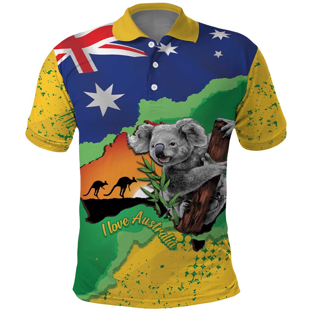 Koala Australia Personalised Polo Shirt Aussie Map National Color Grunge Pattern