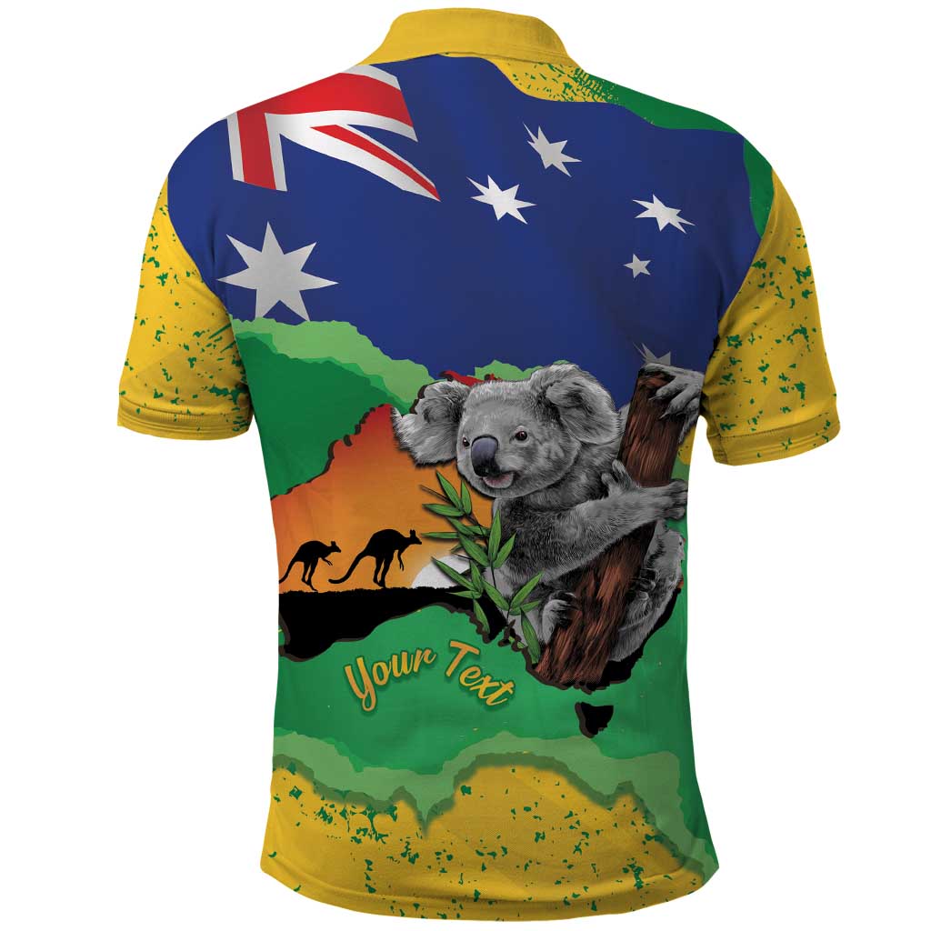 Koala Australia Personalised Polo Shirt Aussie Map National Color Grunge Pattern