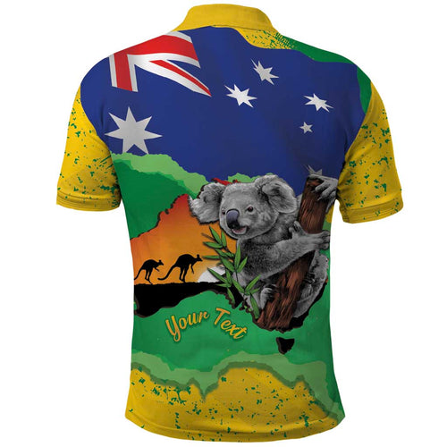 Koala Australia Personalised Polo Shirt Aussie Map National Color Grunge Pattern