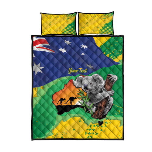 Koala Australia Personalised Quilt Bed Set Aussie Map National Color Grunge Pattern