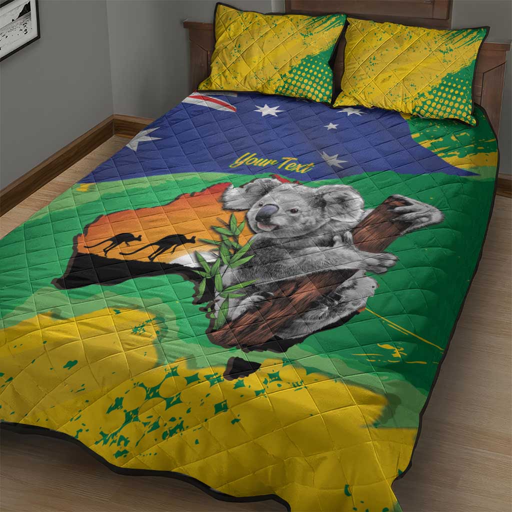 Koala Australia Personalised Quilt Bed Set Aussie Map National Color Grunge Pattern
