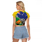 Koala Australia Personalised Raglan Cropped T Shirt Aussie Map National Color Grunge Pattern