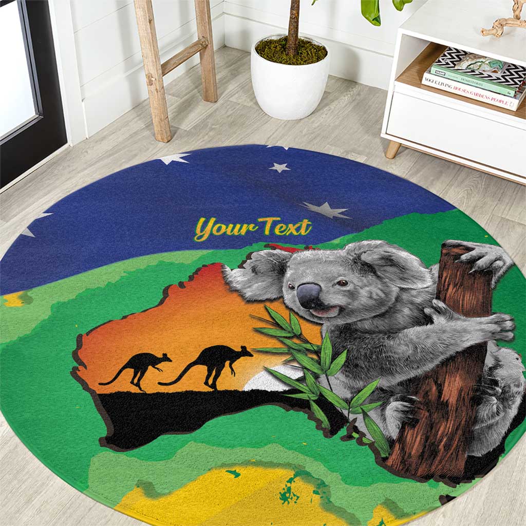 Koala Australia Personalised Round Carpet Aussie Map National Color Grunge Pattern