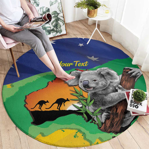 Koala Australia Personalised Round Carpet Aussie Map National Color Grunge Pattern