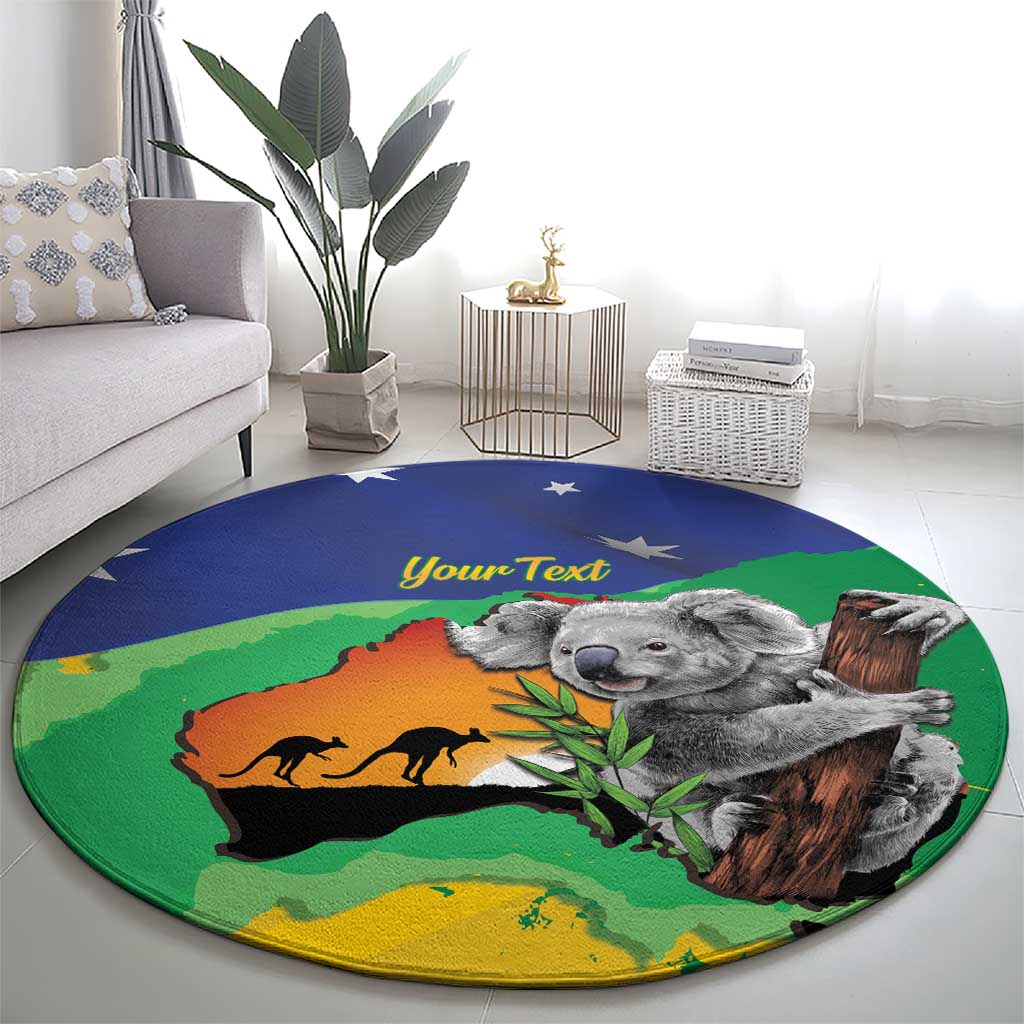 Koala Australia Personalised Round Carpet Aussie Map National Color Grunge Pattern