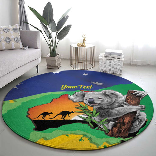 Koala Australia Personalised Round Carpet Aussie Map National Color Grunge Pattern