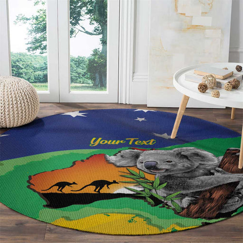 Koala Australia Personalised Round Carpet Aussie Map National Color Grunge Pattern