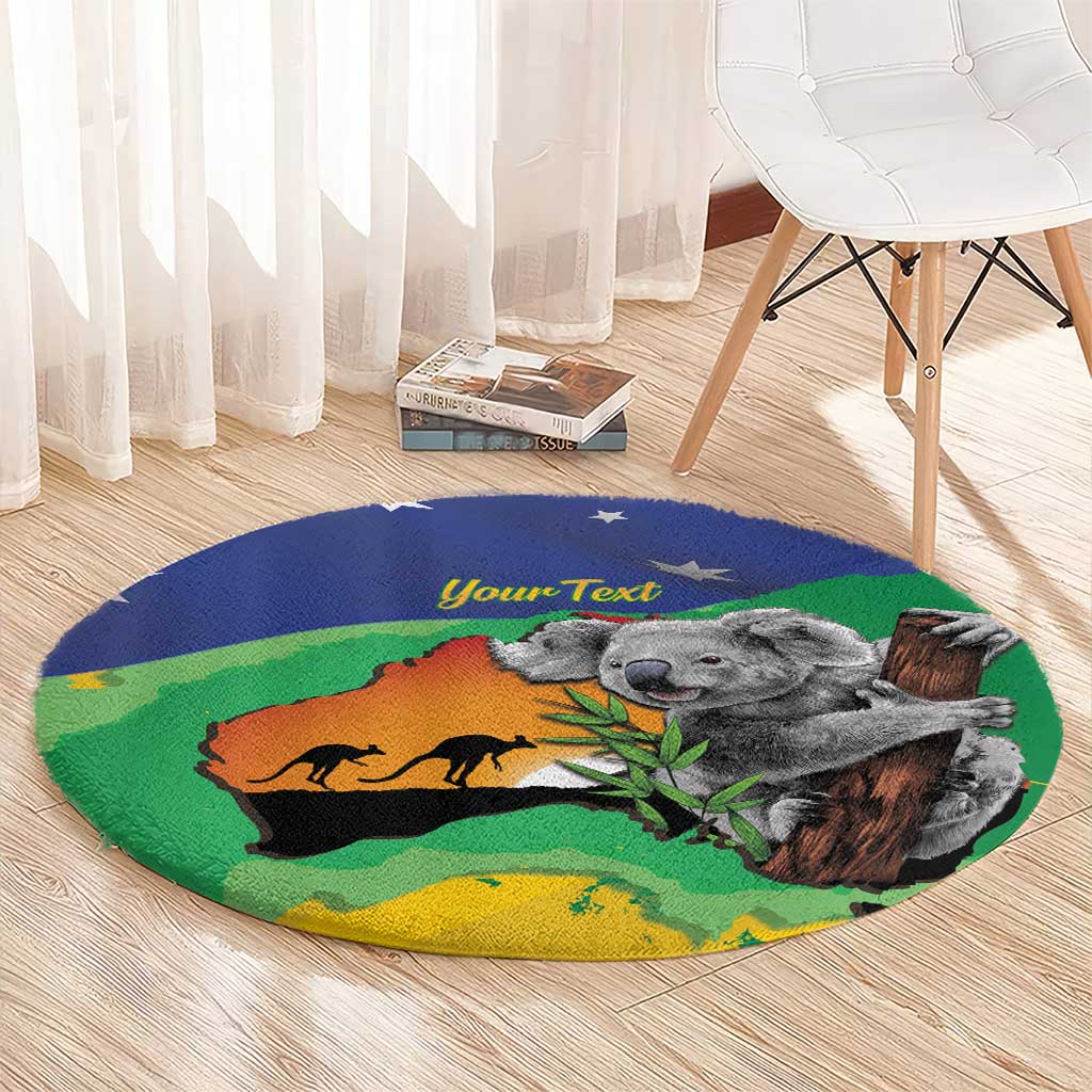Koala Australia Personalised Round Carpet Aussie Map National Color Grunge Pattern