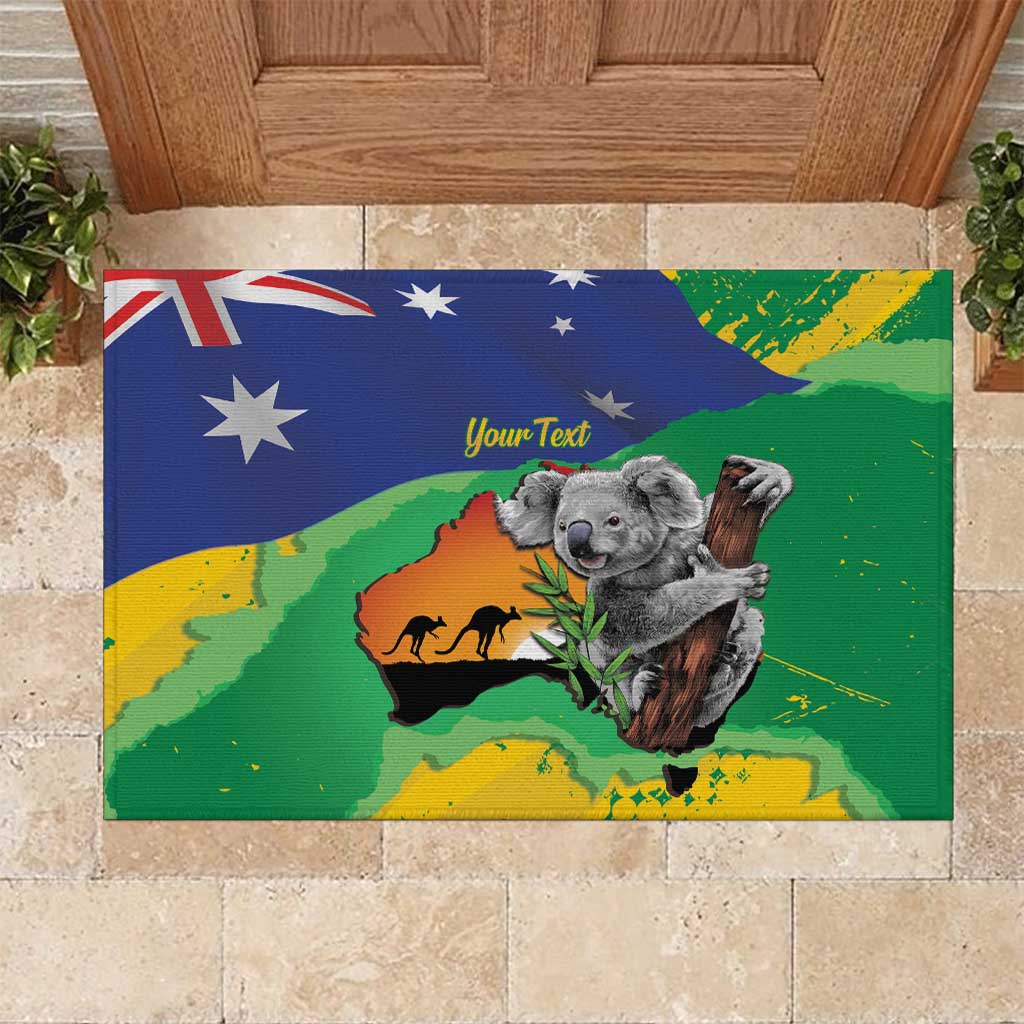 Koala Australia Personalised Rubber Doormat Aussie Map National Color Grunge Pattern