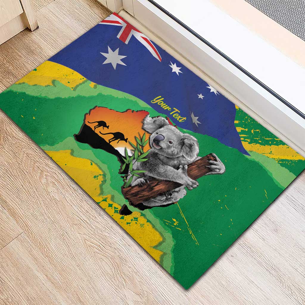 Koala Australia Personalised Rubber Doormat Aussie Map National Color Grunge Pattern