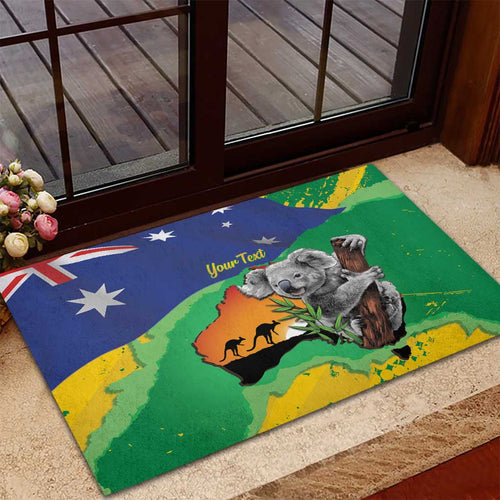 Koala Australia Personalised Rubber Doormat Aussie Map National Color Grunge Pattern