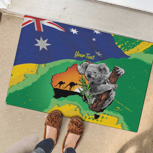 Koala Australia Personalised Rubber Doormat Aussie Map National Color Grunge Pattern