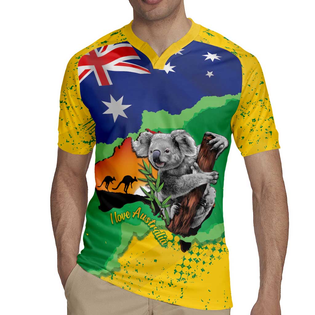 Koala Australia Personalised Rugby Jersey Aussie Map National Color Grunge Pattern