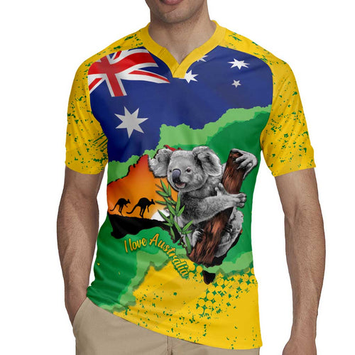 Koala Australia Personalised Rugby Jersey Aussie Map National Color Grunge Pattern