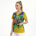 Koala Australia Personalised Scrub Top Aussie Map National Color Grunge Pattern