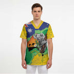 Koala Australia Personalised Scrub Top Aussie Map National Color Grunge Pattern