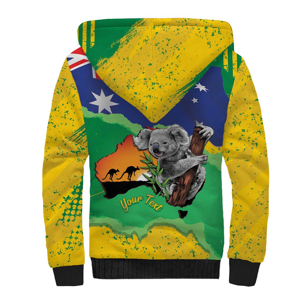 Koala Australia Personalised Sherpa Hoodie Aussie Map National Color Grunge Pattern