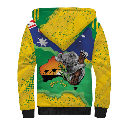 Koala Australia Personalised Sherpa Hoodie Aussie Map National Color Grunge Pattern