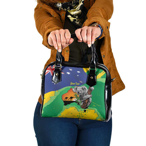 Koala Australia Personalised Shoulder Handbag Aussie Map National Color Grunge Pattern