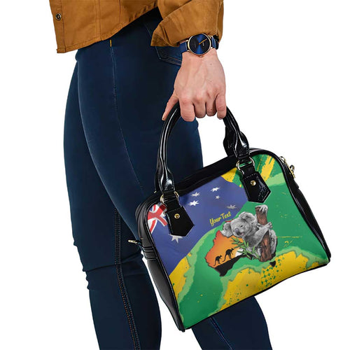 Koala Australia Personalised Shoulder Handbag Aussie Map National Color Grunge Pattern