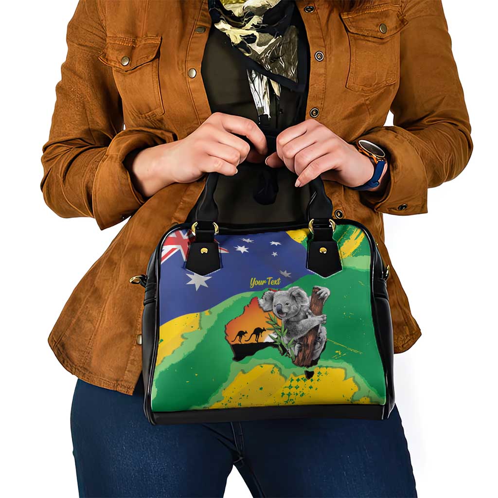 Koala Australia Personalised Shoulder Handbag Aussie Map National Color Grunge Pattern