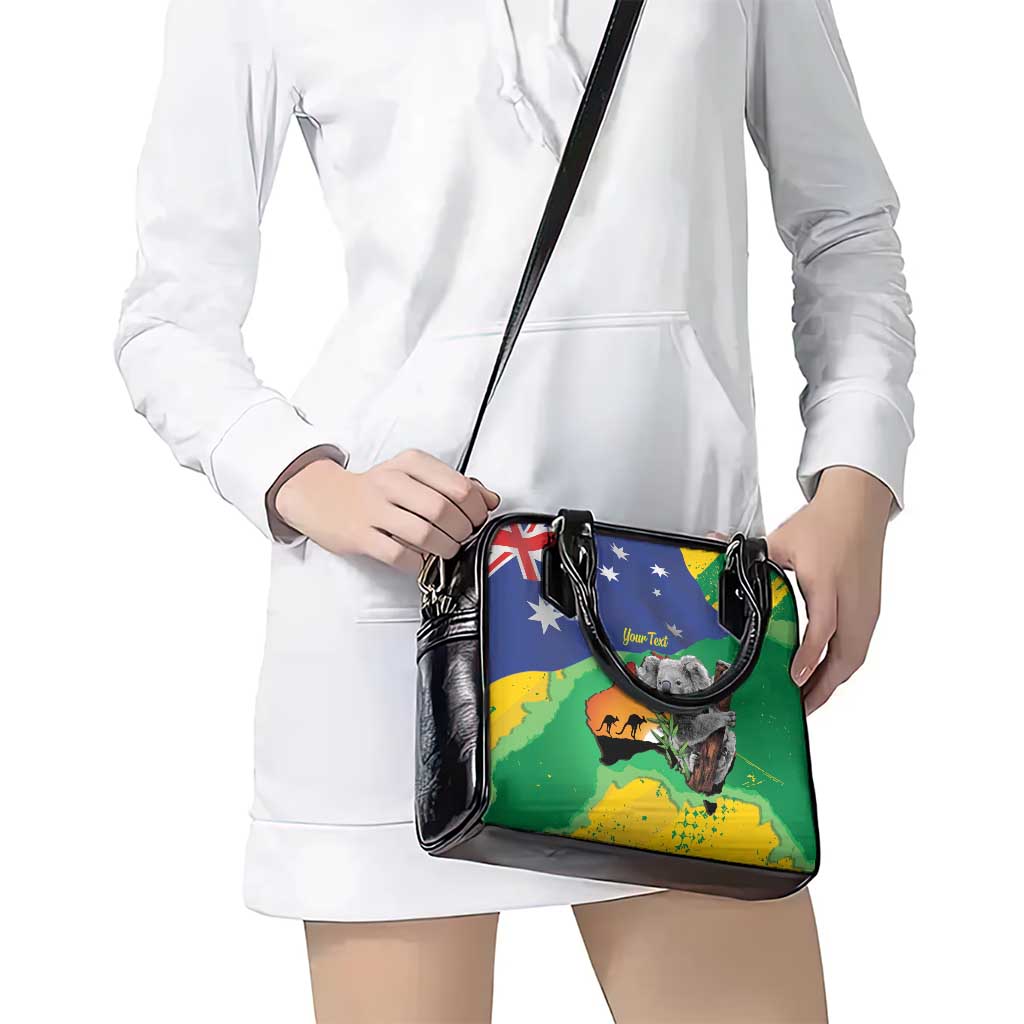 Koala Australia Personalised Shoulder Handbag Aussie Map National Color Grunge Pattern
