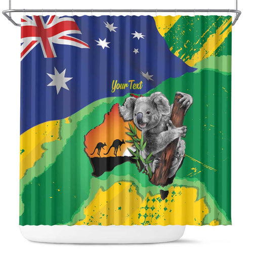 Koala Australia Personalised Shower Curtain Aussie Map National Color Grunge Pattern