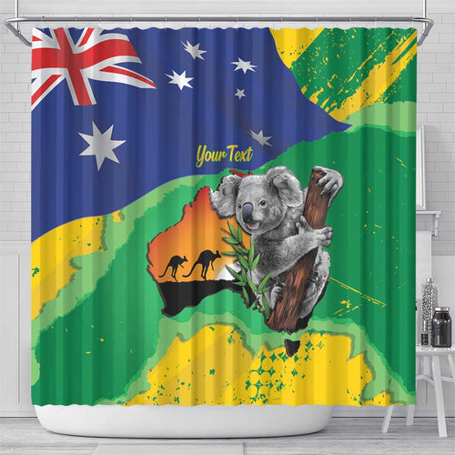 Koala Australia Personalised Shower Curtain Aussie Map National Color Grunge Pattern