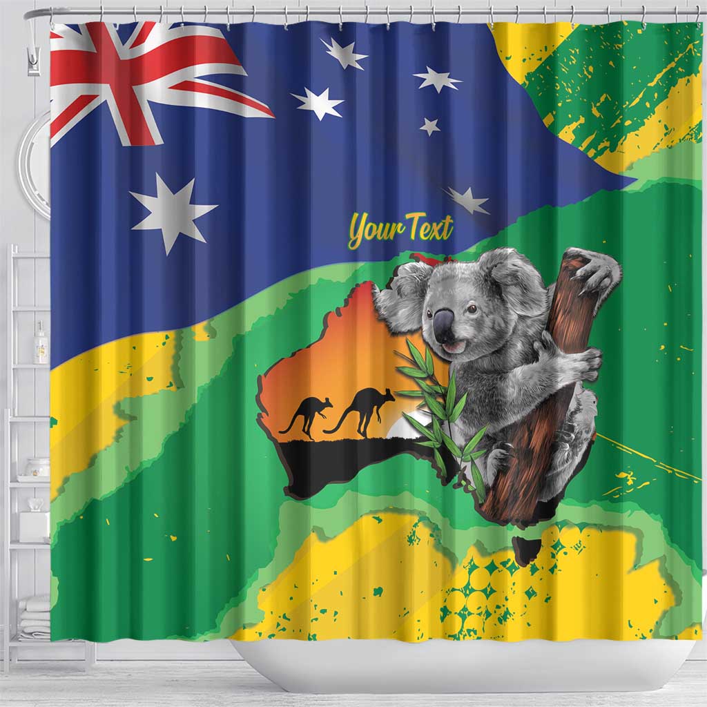 Koala Australia Personalised Shower Curtain Aussie Map National Color Grunge Pattern