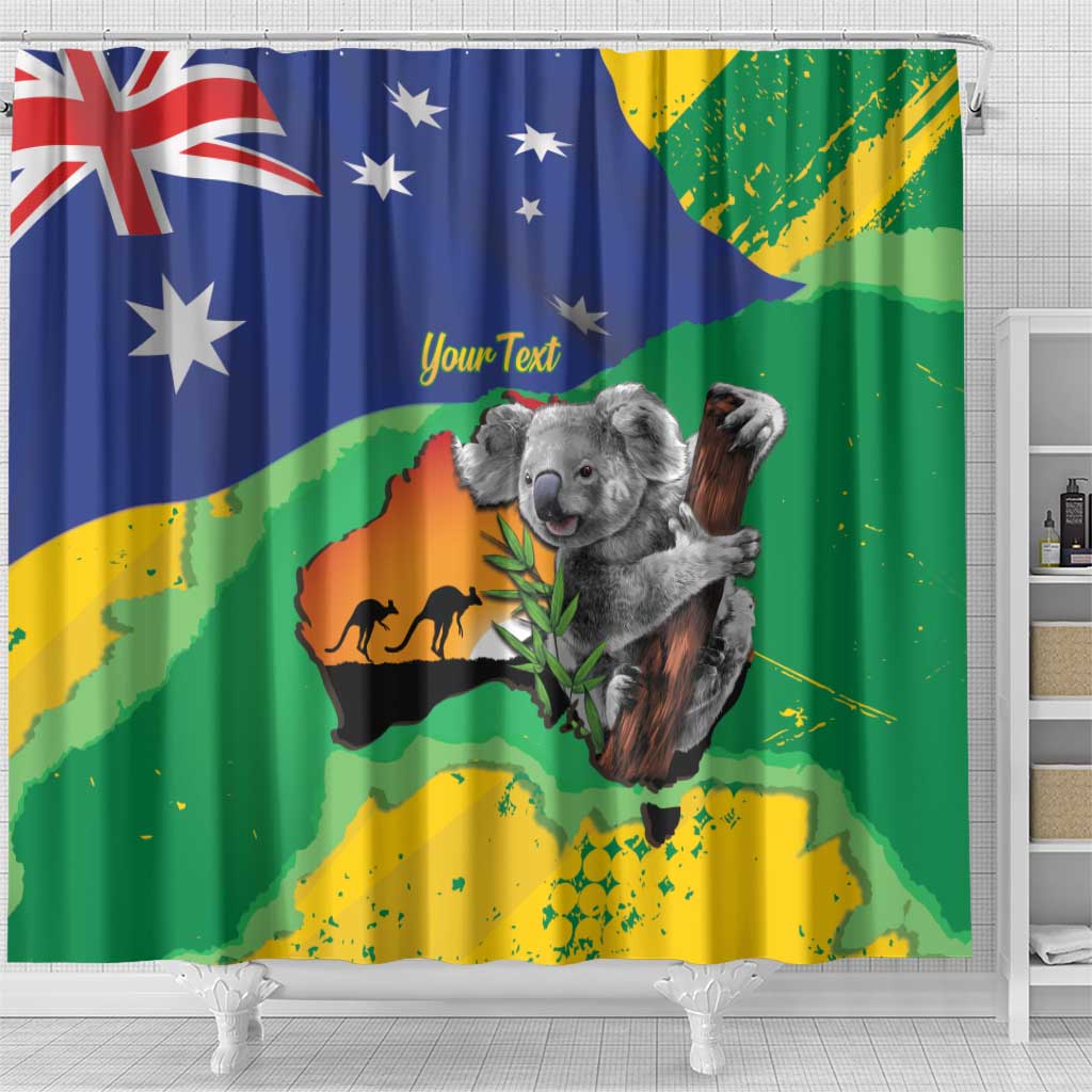 Koala Australia Personalised Shower Curtain Aussie Map National Color Grunge Pattern