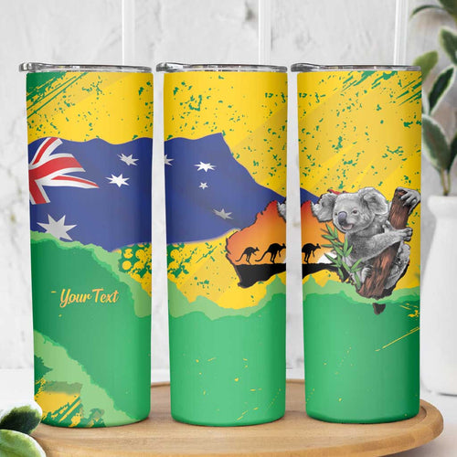 Koala Australia Personalised Skinny Tumbler Aussie Map National Color Grunge Pattern