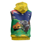 Koala Australia Personalised Sleeveless Hoodie Aussie Map National Color Grunge Pattern