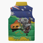 Koala Australia Personalised Sleeveless Puffer Jacket Aussie Map National Color Grunge Pattern