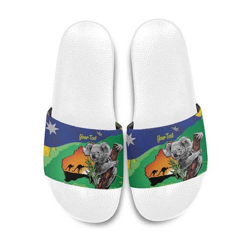 Koala Australia Personalised Slide Sandals Aussie Map National Color Grunge Pattern