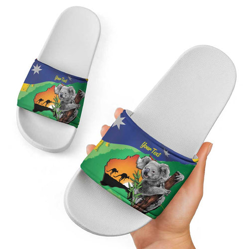 Koala Australia Personalised Slide Sandals Aussie Map National Color Grunge Pattern