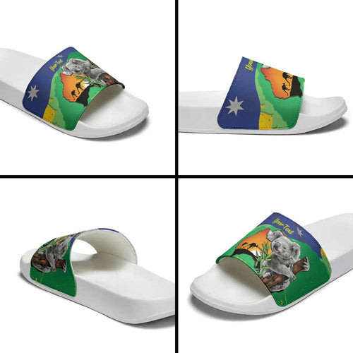 Koala Australia Personalised Slide Sandals Aussie Map National Color Grunge Pattern