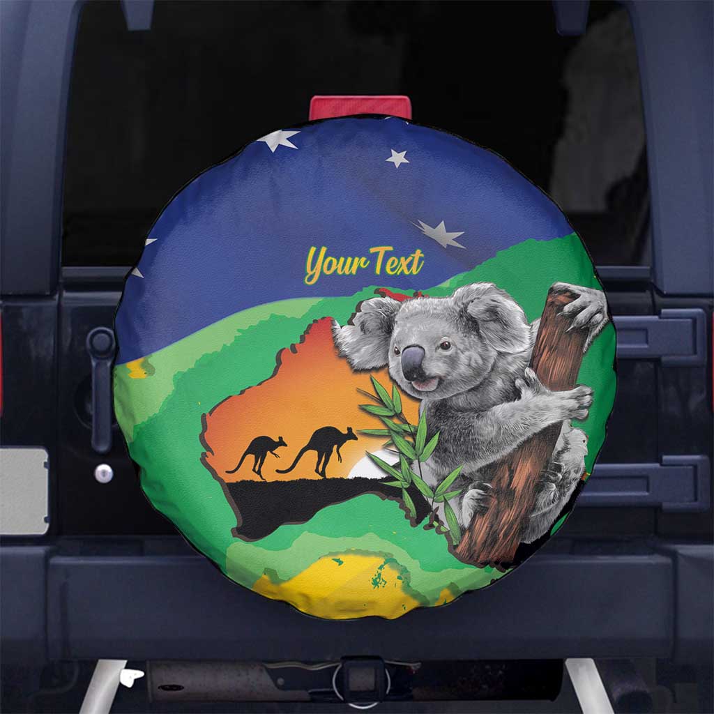 Koala Australia Personalised Spare Tire Cover Aussie Map National Color Grunge Pattern