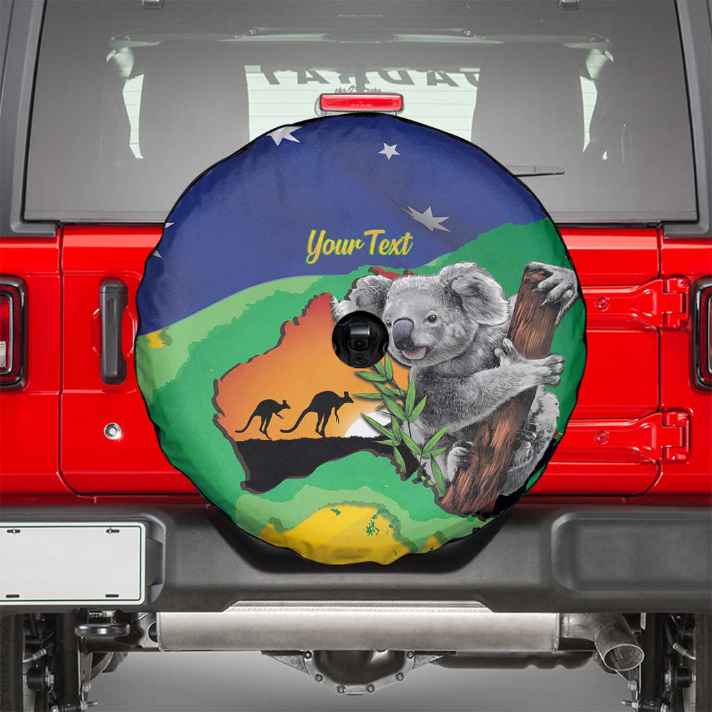 Koala Australia Personalised Spare Tire Cover Aussie Map National Color Grunge Pattern