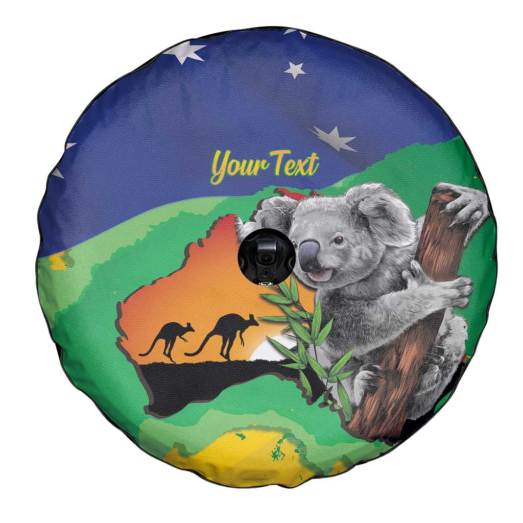 Koala Australia Personalised Spare Tire Cover Aussie Map National Color Grunge Pattern