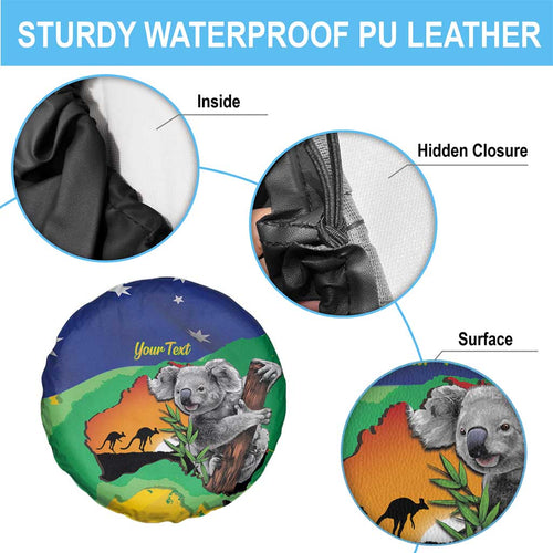 Koala Australia Personalised Spare Tire Cover Aussie Map National Color Grunge Pattern