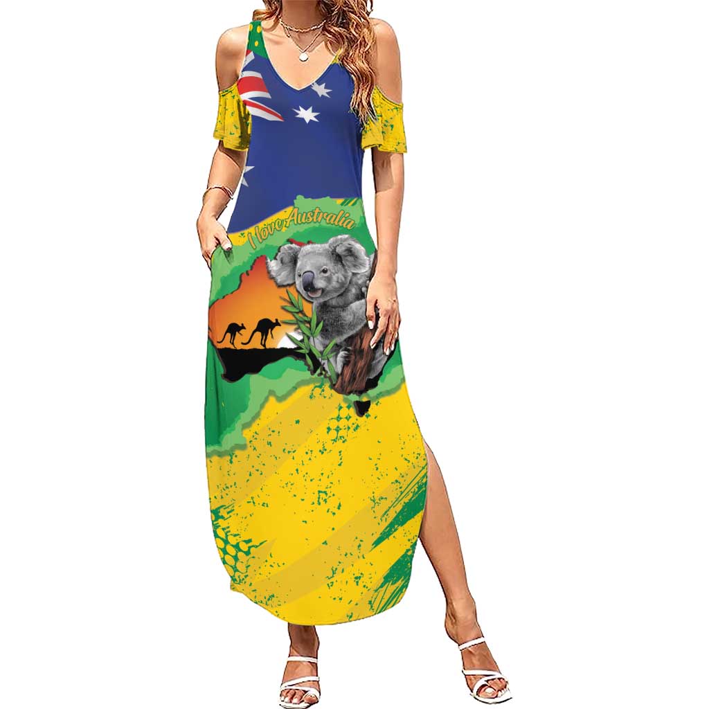 Koala Australia Personalised Summer Maxi Dress Aussie Map National Color Grunge Pattern