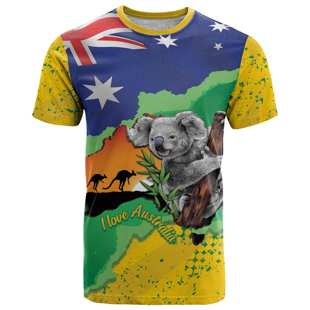 Koala Australia Personalised T Shirt Aussie Map National Color Grunge Pattern