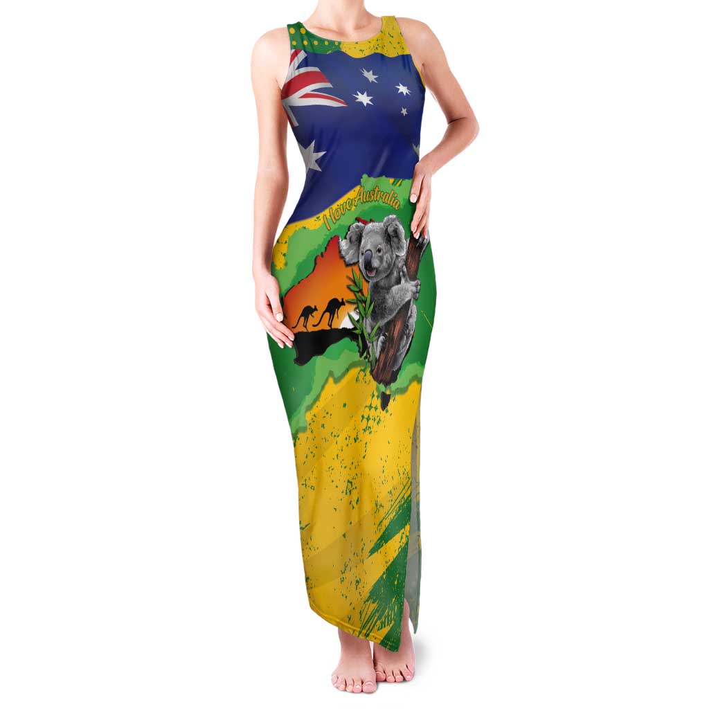 Koala Australia Personalised Tank Maxi Dress Aussie Map National Color Grunge Pattern