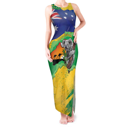 Koala Australia Personalised Tank Maxi Dress Aussie Map National Color Grunge Pattern