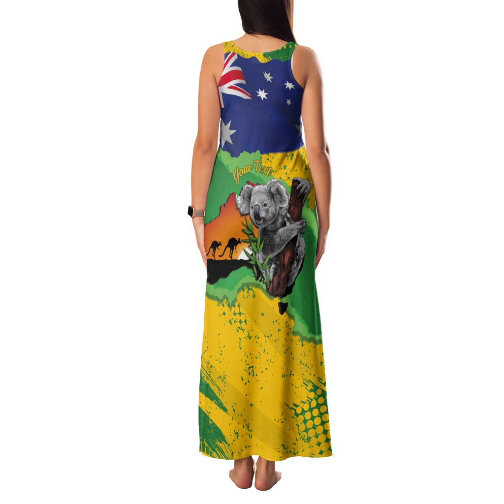 Koala Australia Personalised Tank Maxi Dress Aussie Map National Color Grunge Pattern