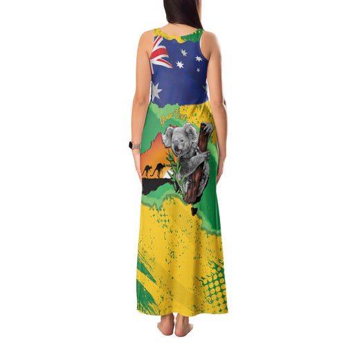 Koala Australia Personalised Tank Maxi Dress Aussie Map National Color Grunge Pattern