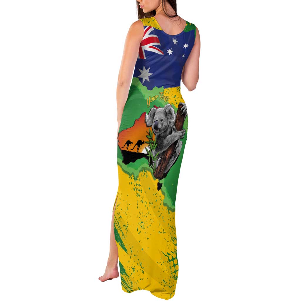Koala Australia Personalised Tank Maxi Dress Aussie Map National Color Grunge Pattern
